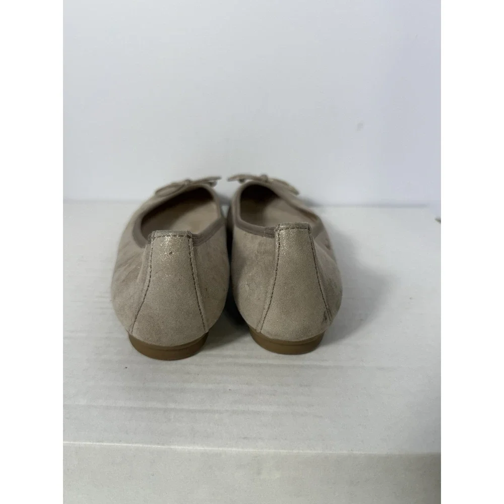 Paul‎ Green Suede Ballet Flats Taupe Shimmer Bow Slip On Shoes Women's